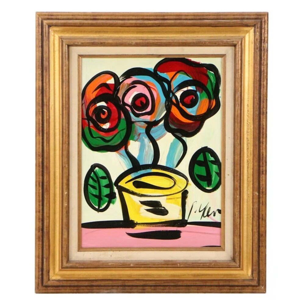 Peter Keil Abstract Floral Still Life Painting, Framed Signed